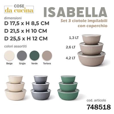 CIOTOLA ISABELLA IMPILABILE CON COPERCHIO SET 3 PZ