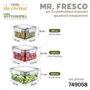CONTENITORE ERMETICO QUADRATO MR FRESCO SET 3 PZ
