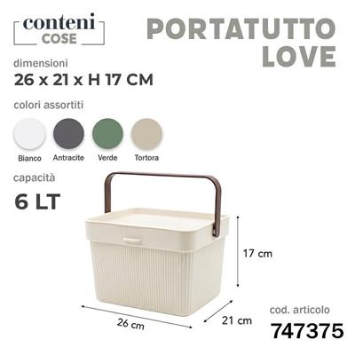 SCATOLA PORTATUTTO LOVE CON MANICO 6 LT 26 X 21 X 17 CM