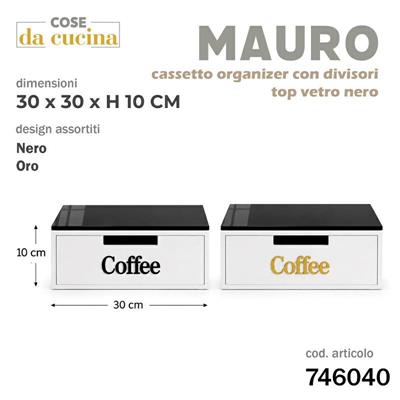 SCATOLA ORGANIZER MAURO COFFEE TOP VETRO NERO 30 X 30 X H10