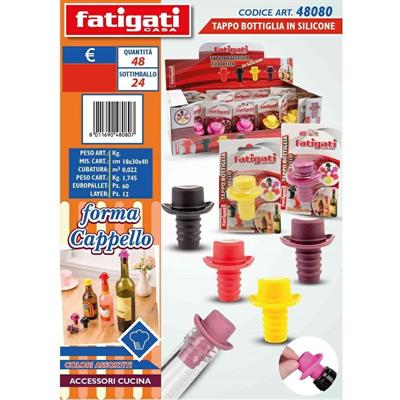 TAPPO BOTTIGLIA IN SILICONE FORMA CAPPELLO COLORI ASS
