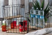 CESTO IN FERRO E MDF CON MANICI SET 3PZ 2COLORI ASS.
