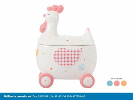 SCATOLA IN CERAMICA 24X18X12CM FORMA GALLINA COLORI ASS.