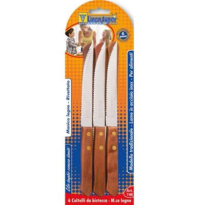 COLTELLO BISTECCA MANICO LEGNO CONF. 6 PZ