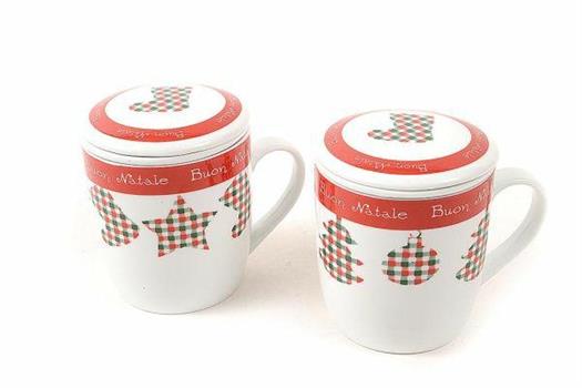 TAZZA TISANIERA IN PORCELLANA 12X9XH9CM BUON NATALE