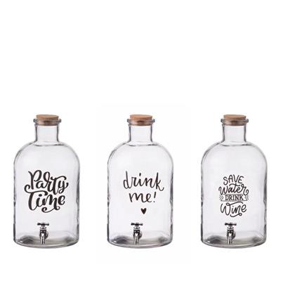 DISPENSER VETRO CON TAPPO SUGHERO 2,4 LT 3 DECORI ASS.