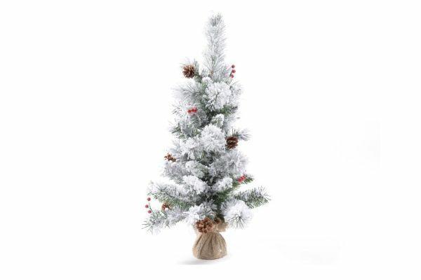 ALBERO DI NATALE INNEVATO CON BASE IN JUTA 75CCM 55RAMI