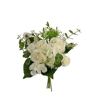 FIORE BOUQUET ROSA ASSORTITA 5 FIORI 35 CM COLORE BIANCO